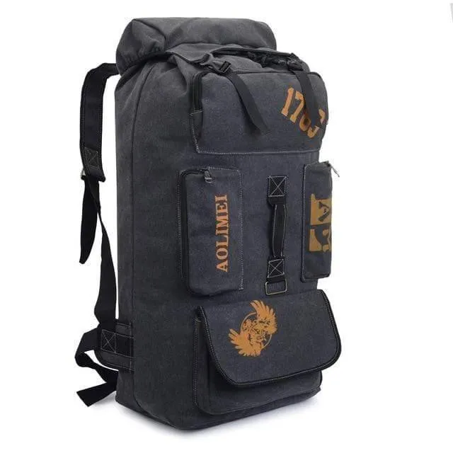 100L Large Canvas Rucksack for Camping, Durable Climbing Backpack