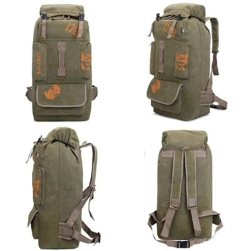 100L Large Canvas Rucksack for Camping, Durable Climbing Backpack