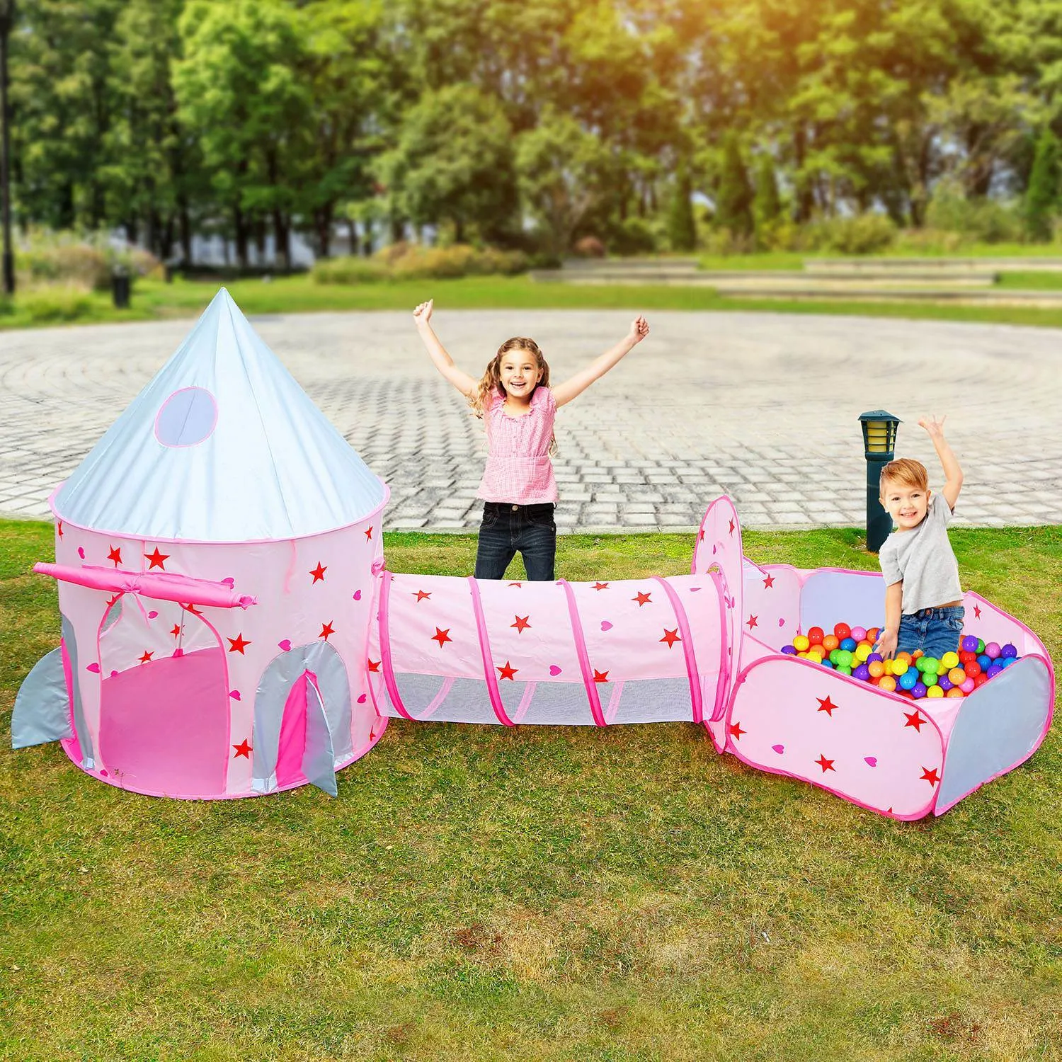 3 In 1 Child Crawl Tunnel Tent Kids Play Tent Ball Pit Set Foldable Children Play House Pop-up Kids Tent w/Storage Bag