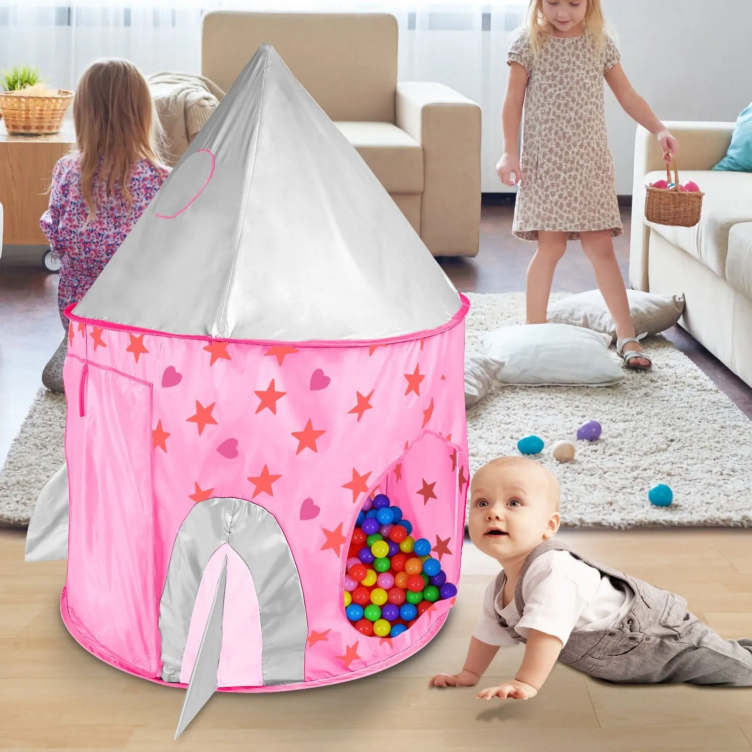 3 In 1 Child Crawl Tunnel Tent Kids Play Tent Ball Pit Set Foldable Children Play House Pop-up Kids Tent w/Storage Bag