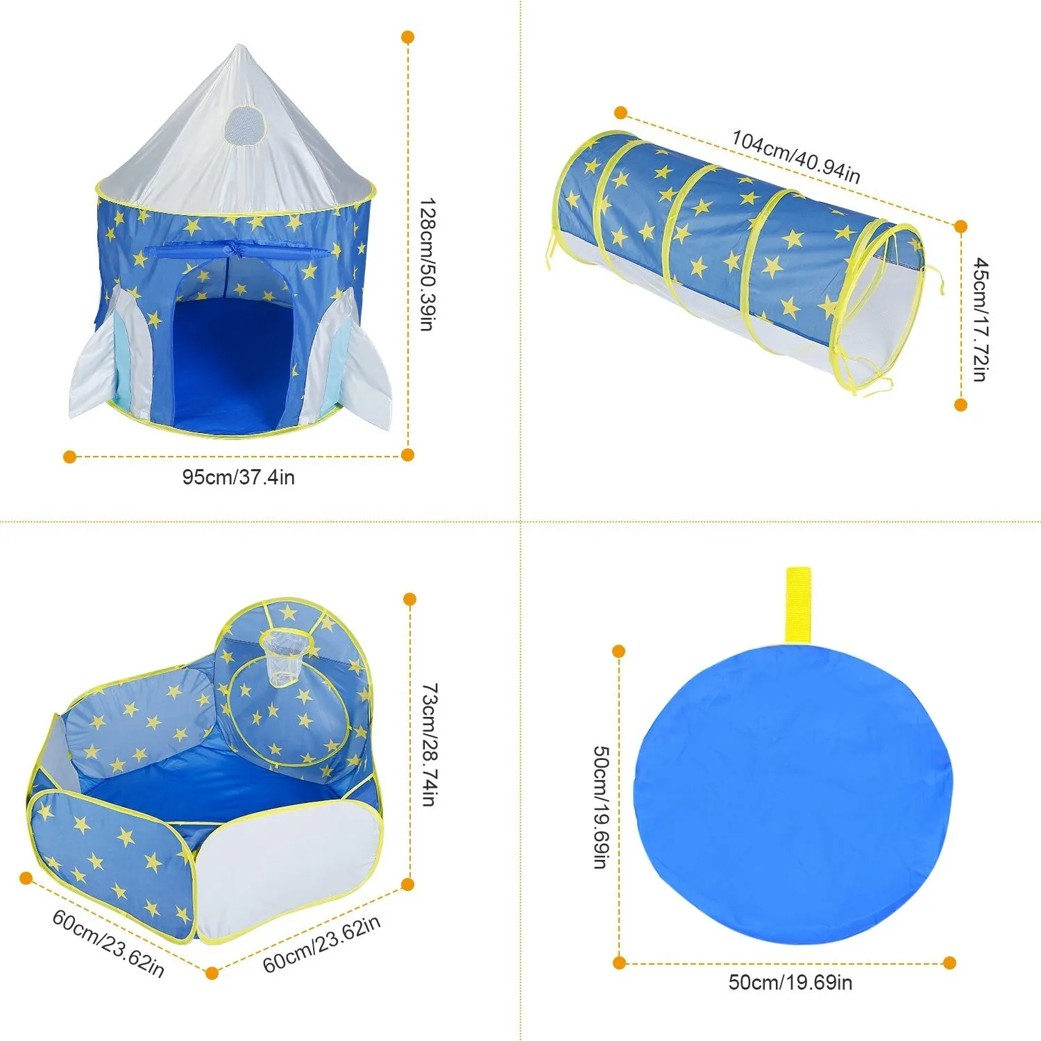 3 In 1 Child Crawl Tunnel Tent Kids Play Tent Ball Pit Set Foldable Children Play House Pop-up Kids Tent w/Storage Bag