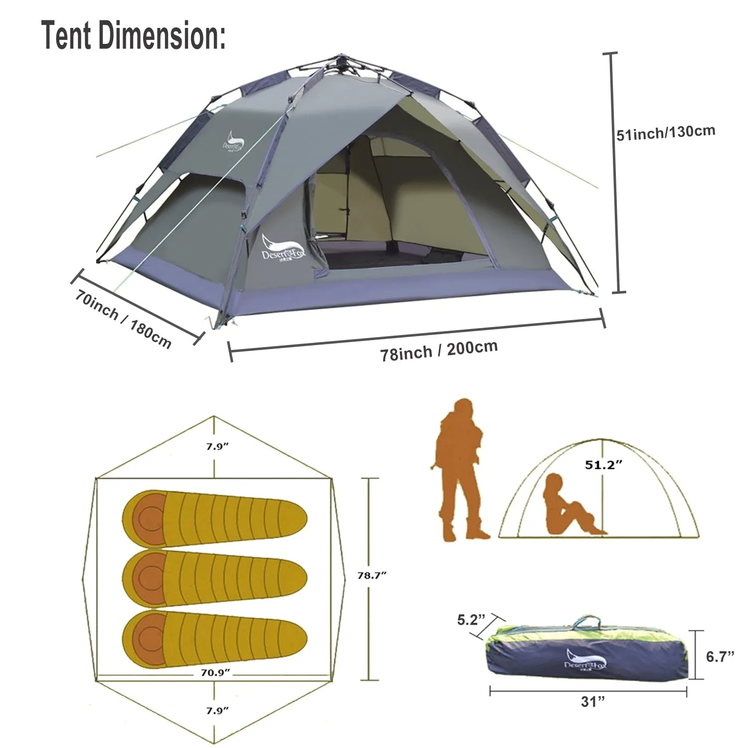 3 Person Instant Pop-Up Automatic Dome Tent