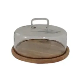 Glass Cake Dome with Square Handle, and Wood Base