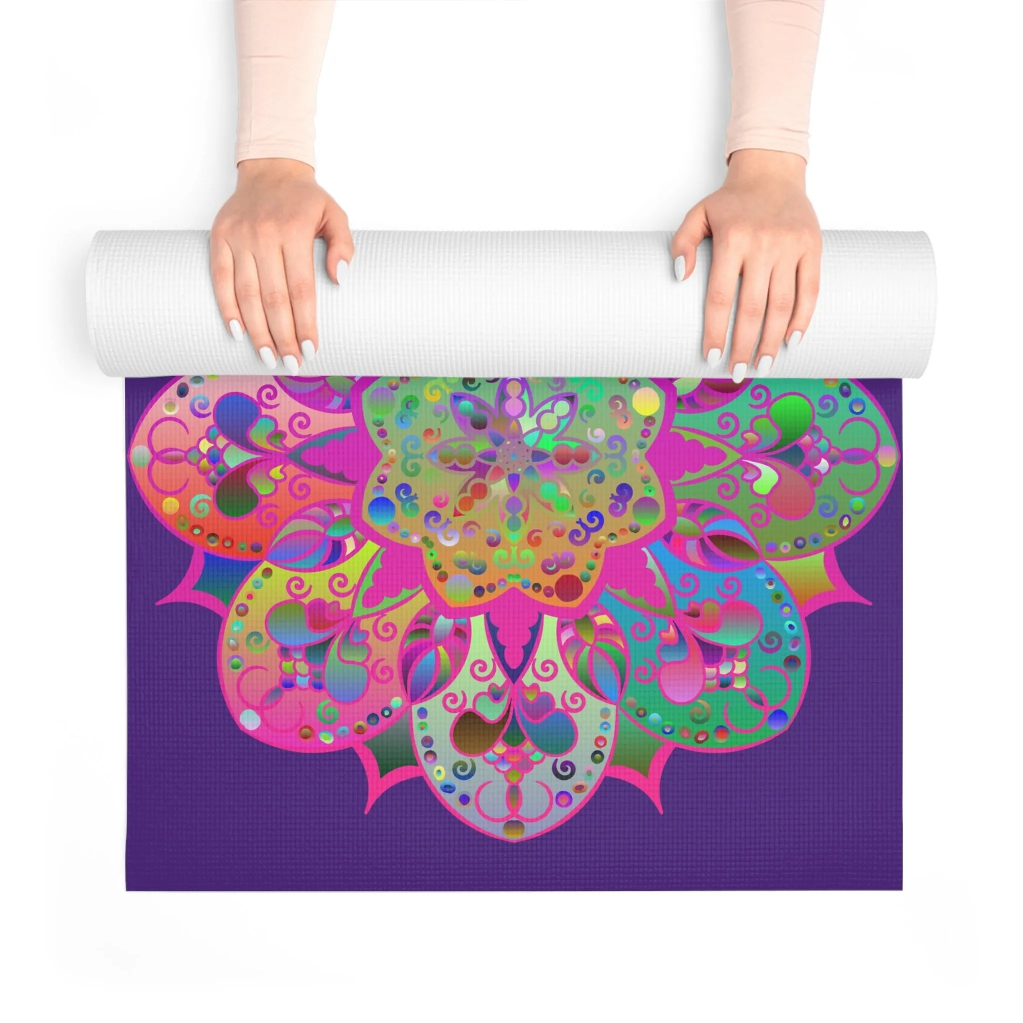 Hand-Drawn Purple Mandala Yoga Mat - Handmade Design