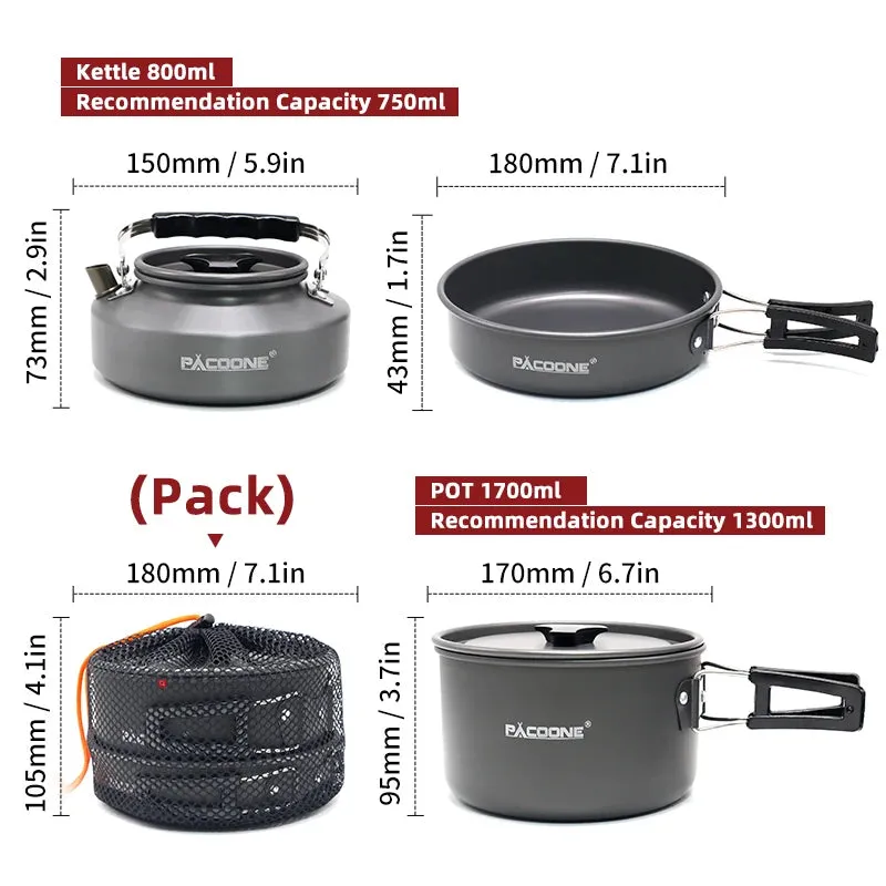 Portable Cookware Set - Outdoor Pot, Kettle, Pan, Tableware for Camping, Hiking, Picnic