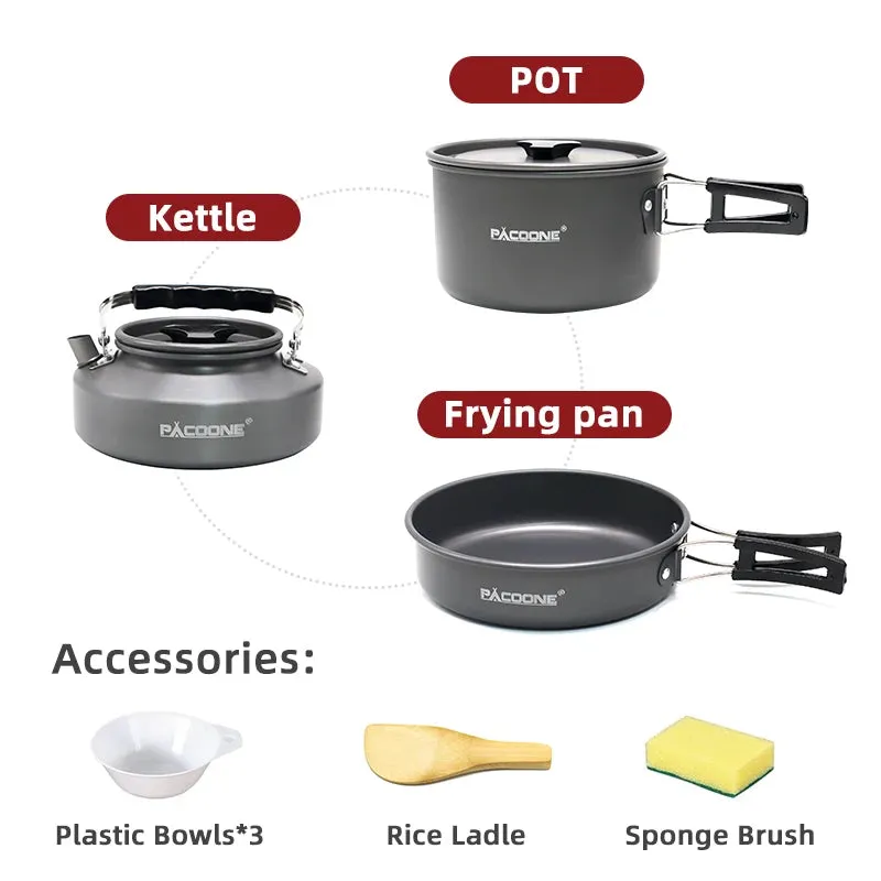 Portable Cookware Set - Outdoor Pot, Kettle, Pan, Tableware for Camping, Hiking, Picnic