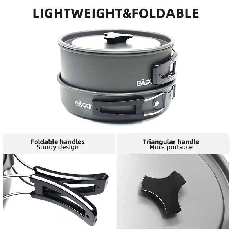 Portable Cookware Set - Outdoor Pot, Kettle, Pan, Tableware for Camping, Hiking, Picnic