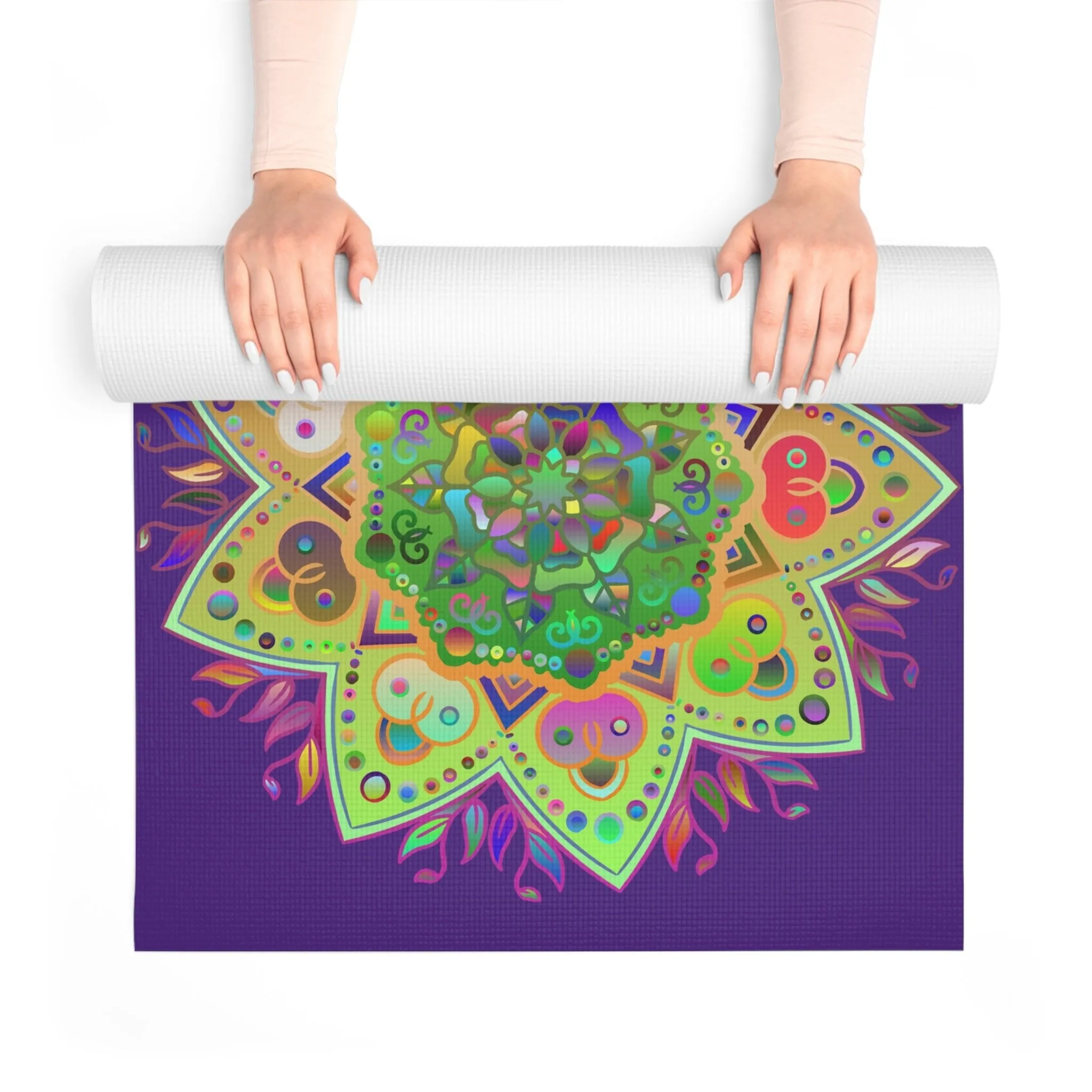 Purple Mandala Hand-Drawn Foam Yoga Mat - 24x72x0.25